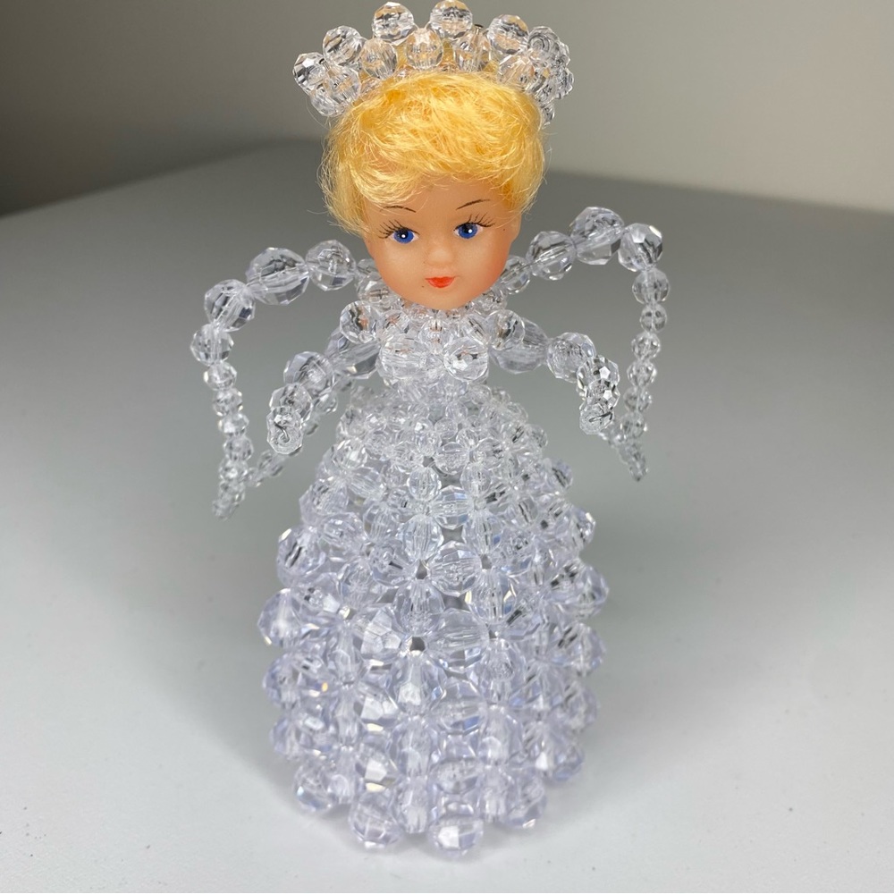 Vintage Angel Doll Large Safety Pin and Beaded Shelf Sitter